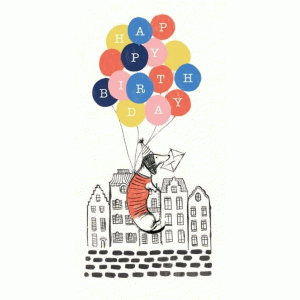 Поздравителна картичка за рожден ден и плик за пари "Дакел с балони"